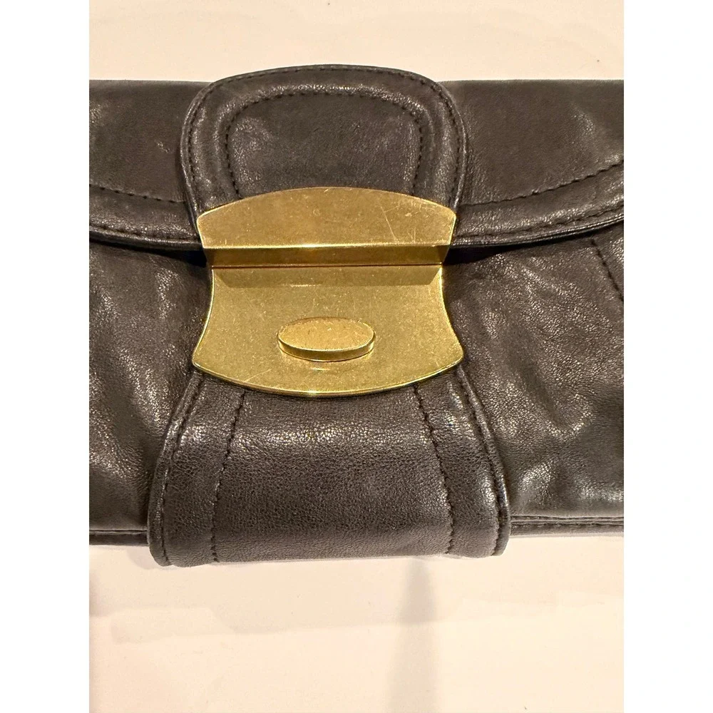 Kooba Black Leather Clutch Handbag Gold Hardware Evening Bag